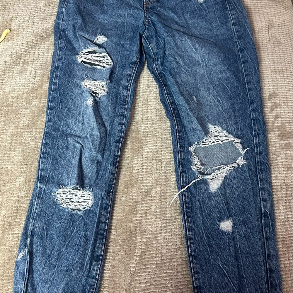Garage High Rise Blue Jeans with Distressed Details
